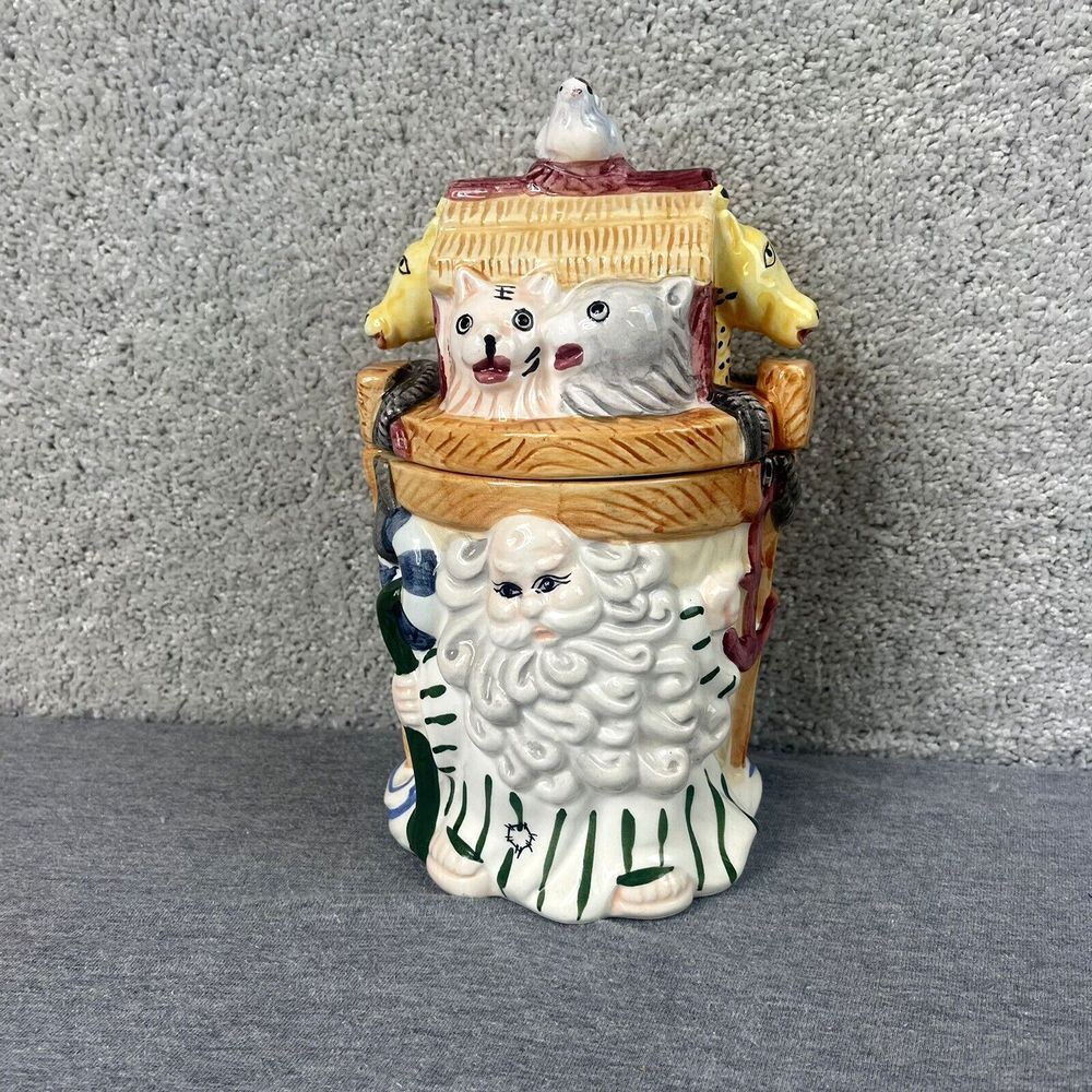 Vintage Noah's Ark Cookie Jar Ceramic Medium Size Jar For Counter or Shelf Decor